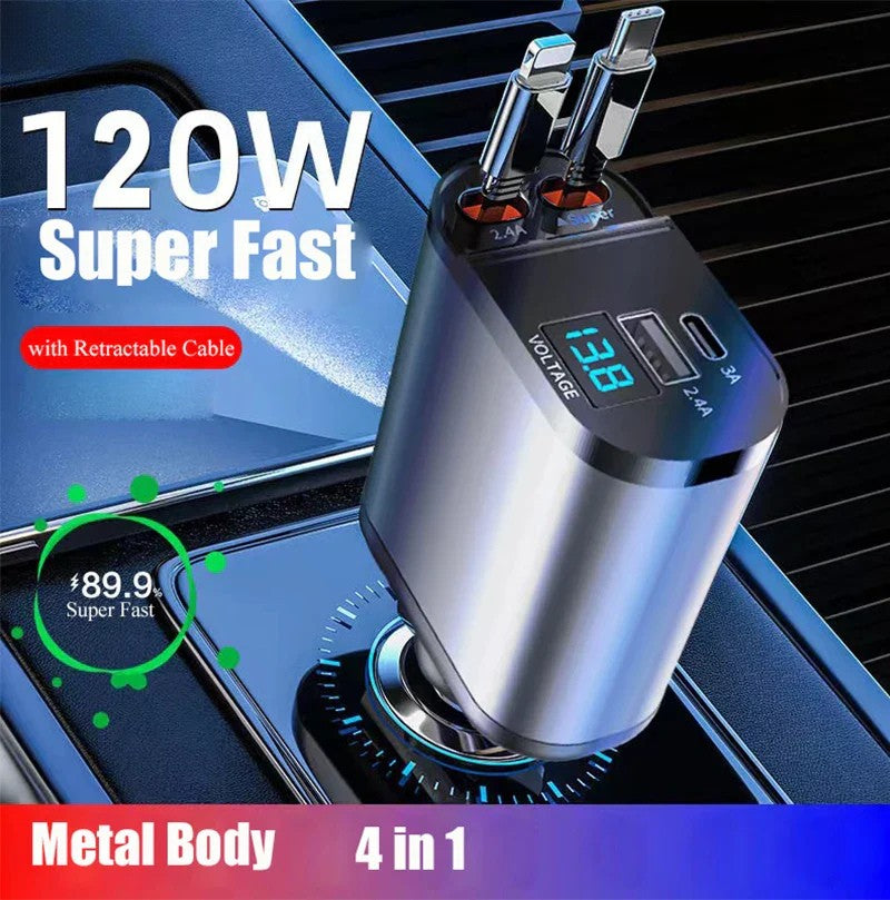 Caricatore per auto rapido con doppia porta USB intelligente 4-in-1