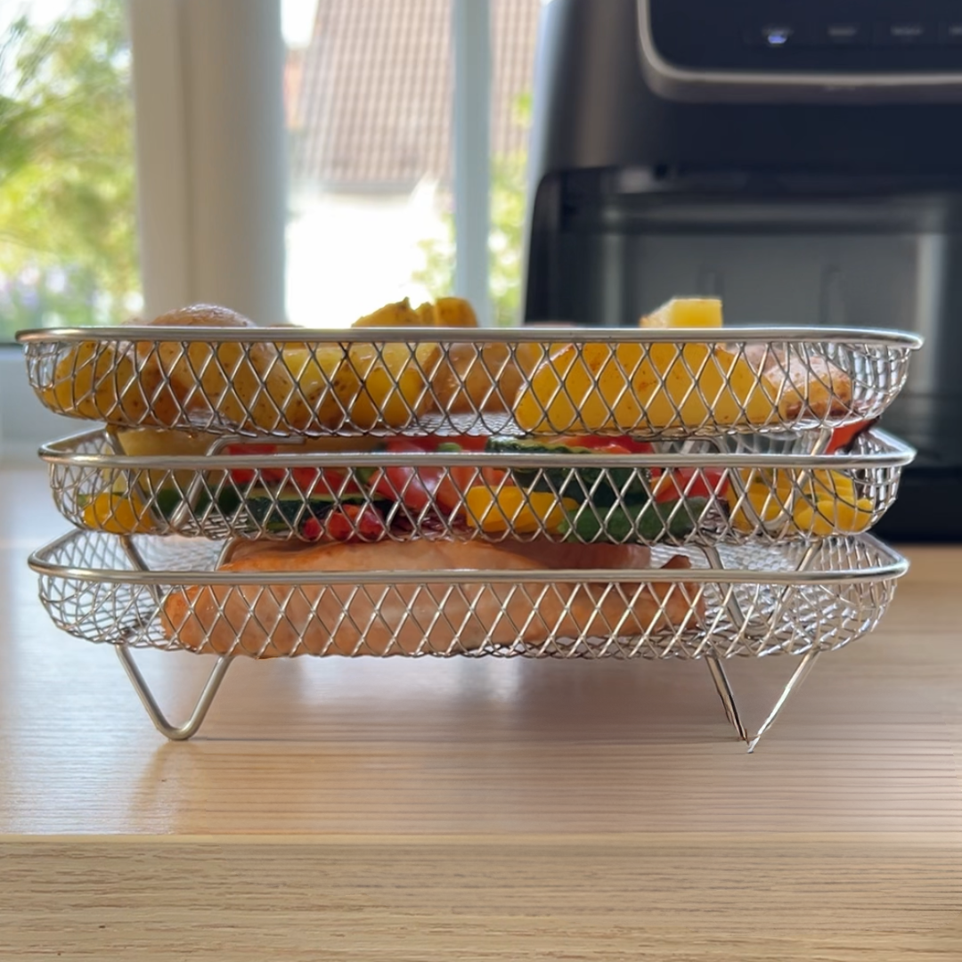 Stapelsgewijze manden voor gelijkmatige luchtverdeling tijdens het koken (x3) 