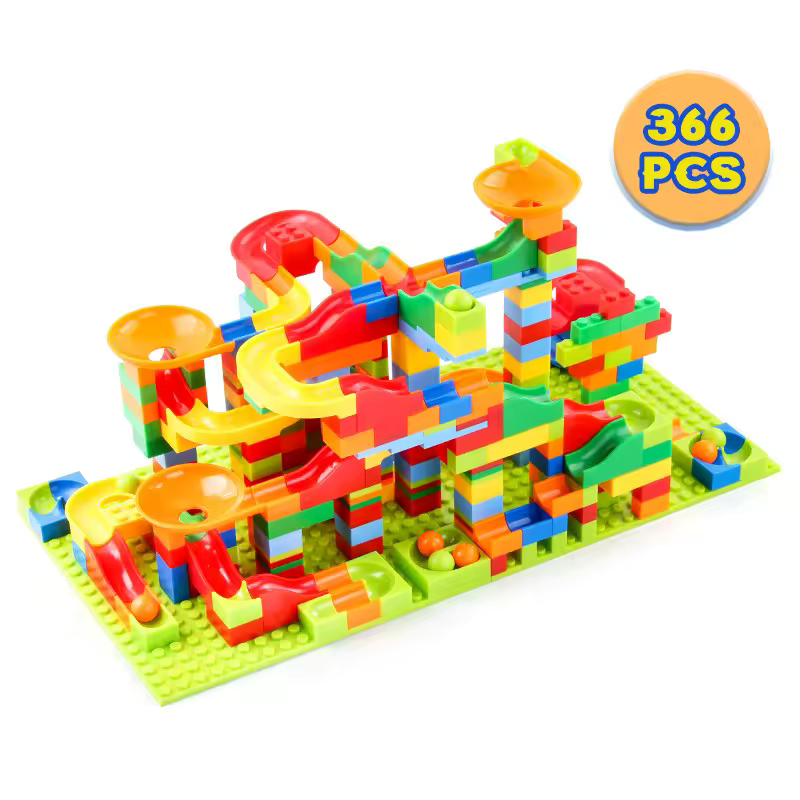 Construction toy with modular marble run circuit 