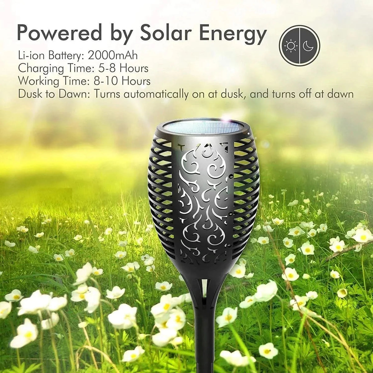 Antorcha solar LED – Llama realista sin fuego 